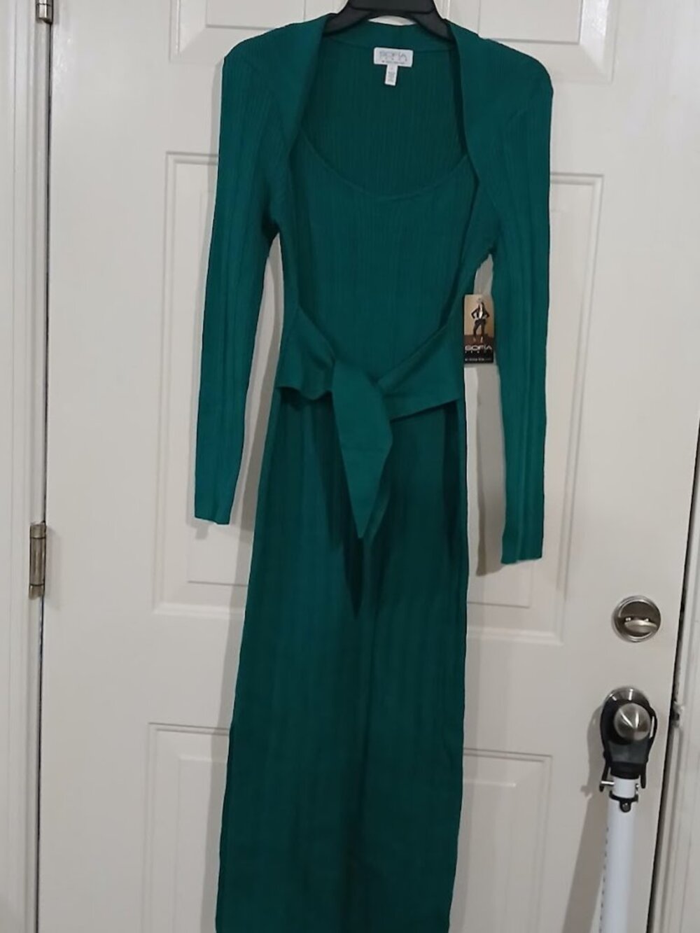 Sofia Jeans by Sofia Vergara Womens Belted Rib Knit Midi Dress